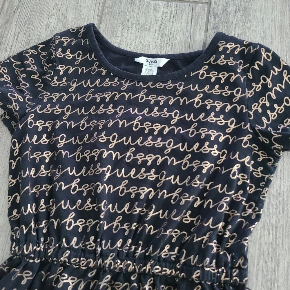 GUESS girls Black Dress with Gold Script Logo Print Size 8